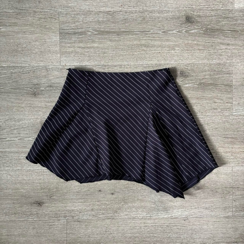 navy pinstripe asymmetrical mini skirt - Picture 3 of 3